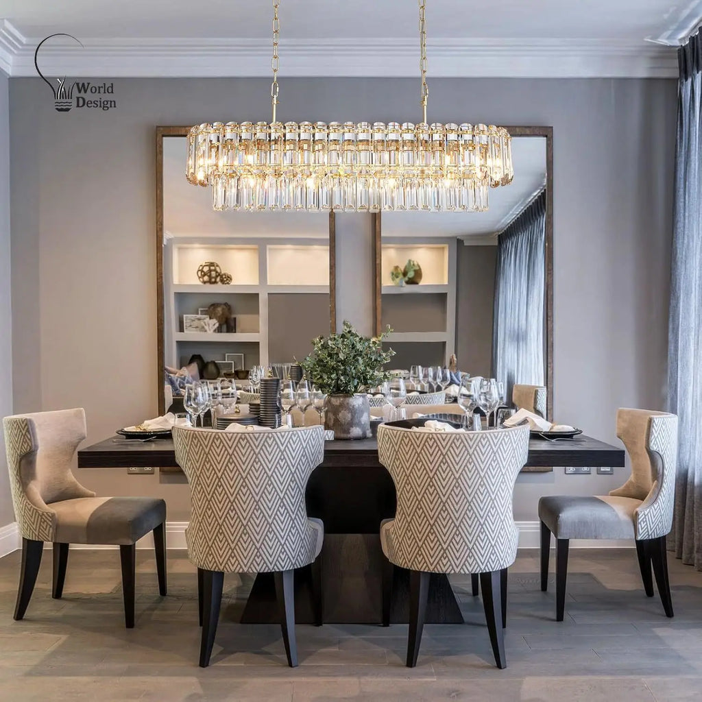 [Rettangolo] Gold Crystal Chandelier Rectangle Luxury