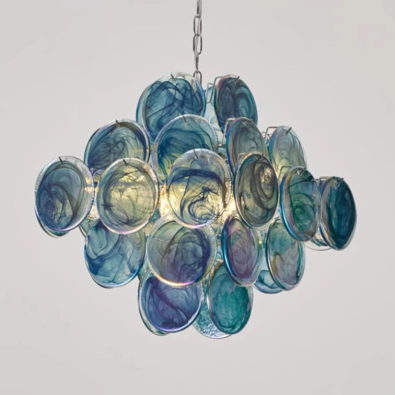 [Ellie] Pink Murano Disc Chandelier Handmade Glass