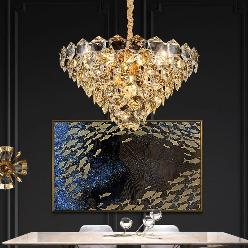 [Luminaire] Vintage Crystal LED Chandelier Gold Luxury