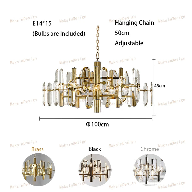 [Plafonnier] Crystal Ceiling Chandelier Brass Modern