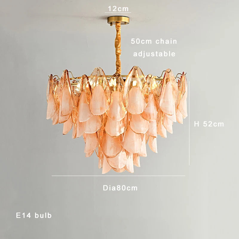 [Ambra Dorata] Gold Amber Glass Petal Chandelier Dimmable