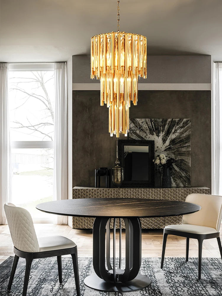 [Scala] Staircase Glass Chandelier Gold Luxury