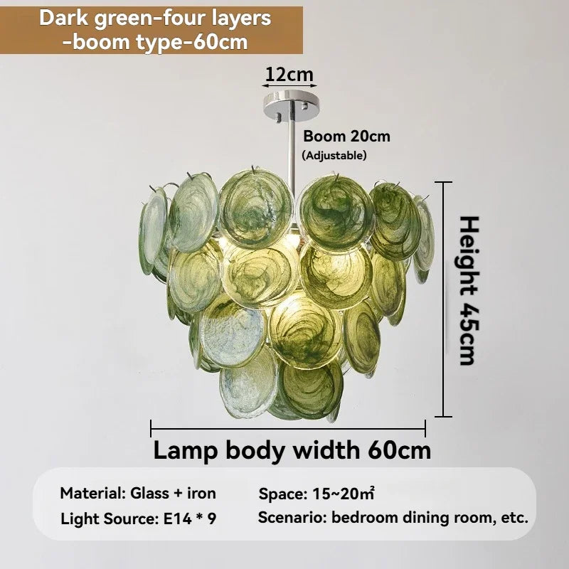 [Verde] French Vintage Green Glass Chandelier Murano