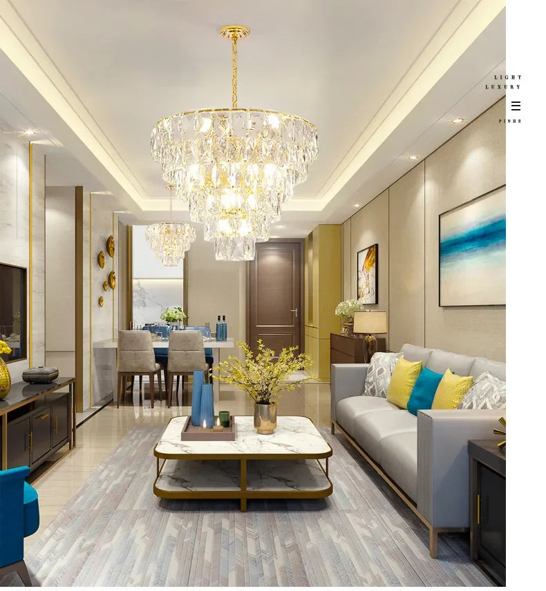 [Aurelia] Gold Crystal Chandelier Modern Lustre