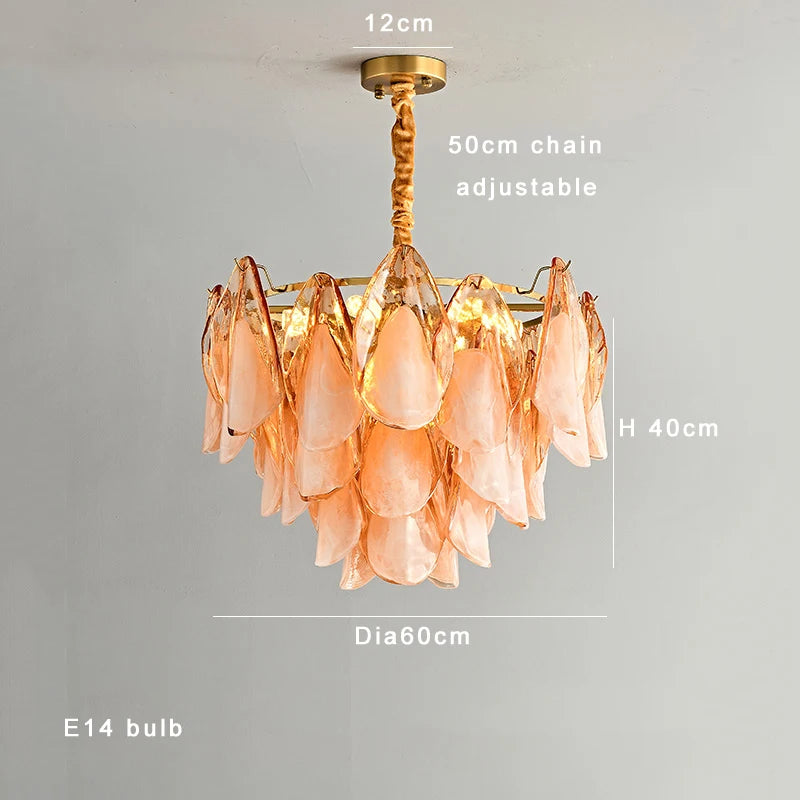 [Ambra Dorata] Gold Amber Glass Petal Chandelier Dimmable