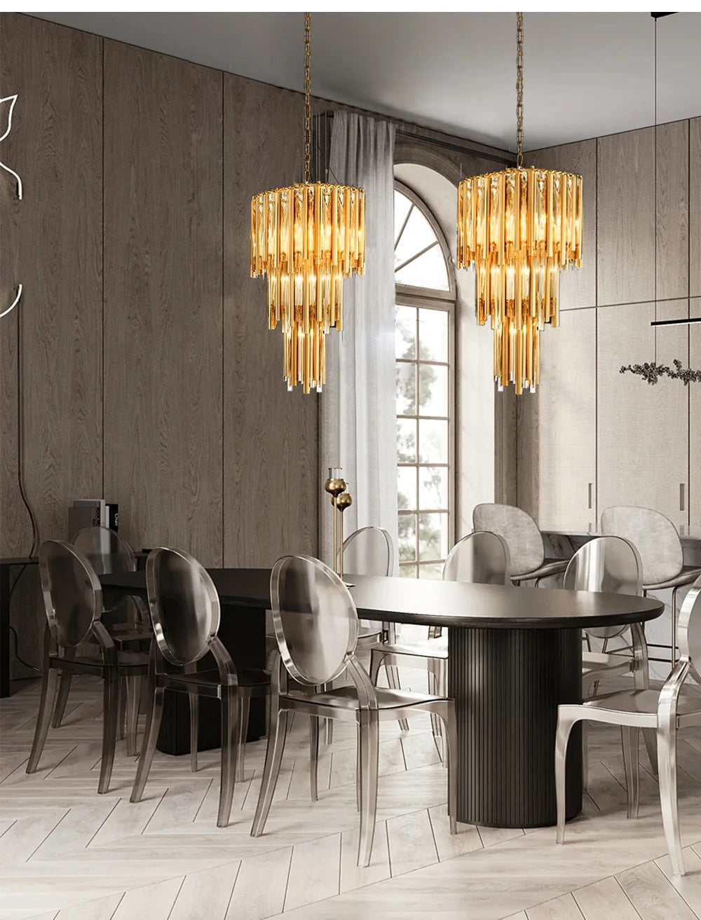[Scala] Staircase Glass Chandelier Gold Luxury