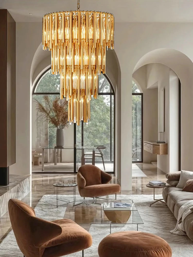 [Scala] Staircase Glass Chandelier Gold Luxury