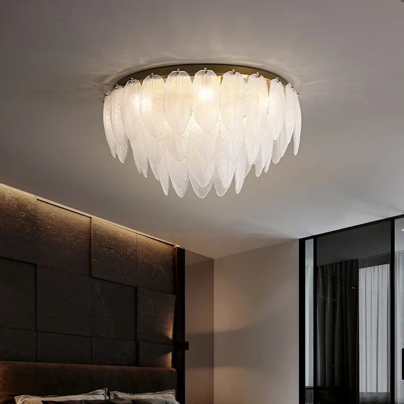 [Blanche] Glass Ceiling Chandelier White French