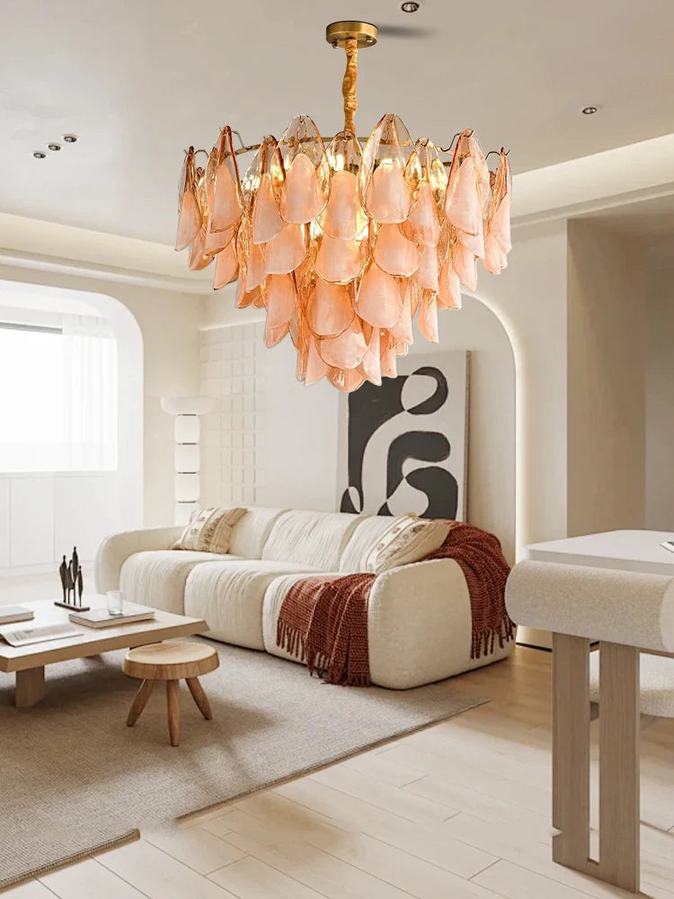 [Ambra Dorata] Gold Amber Glass Petal Chandelier Dimmable