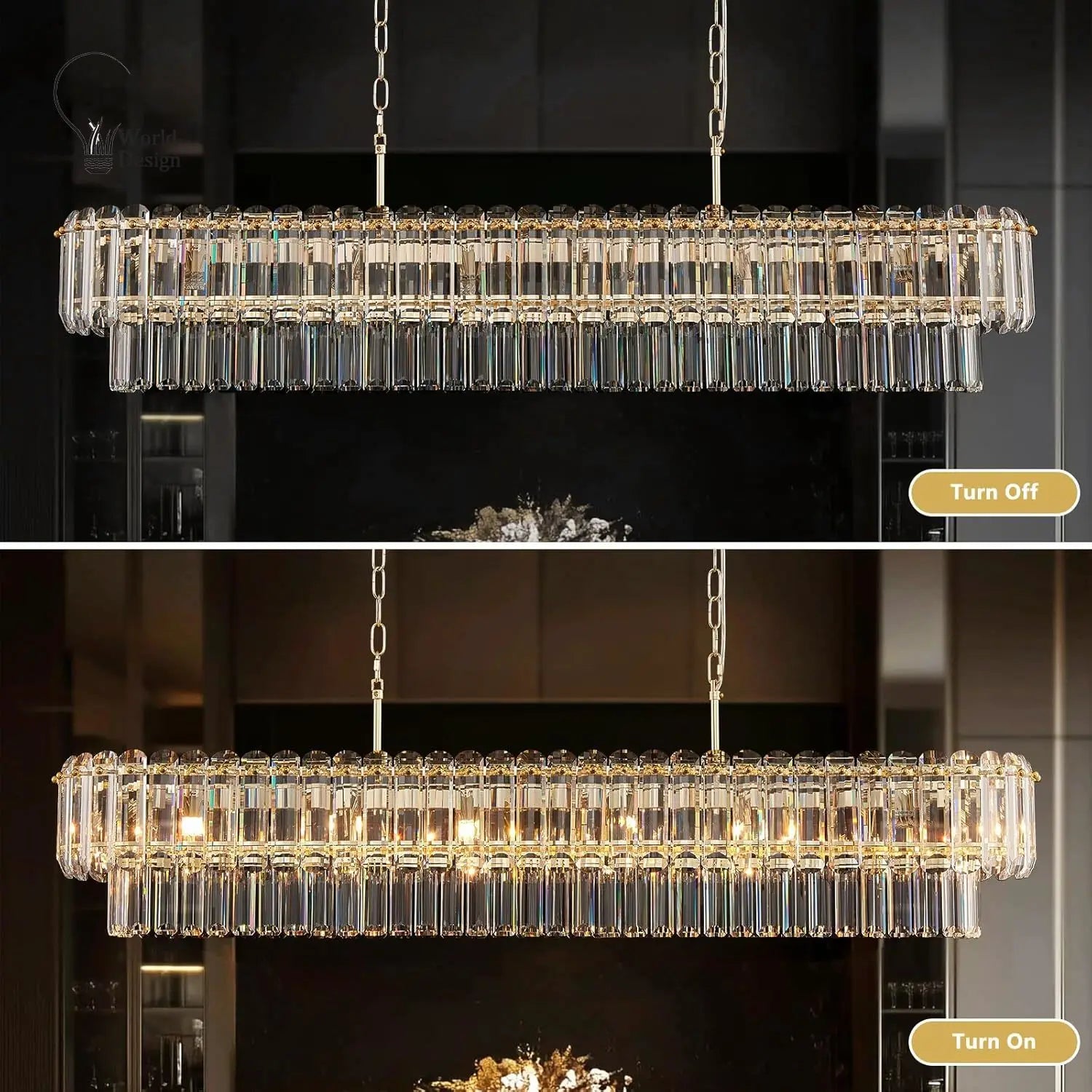 [Rettangolo] Gold Crystal Chandelier Rectangle Luxury