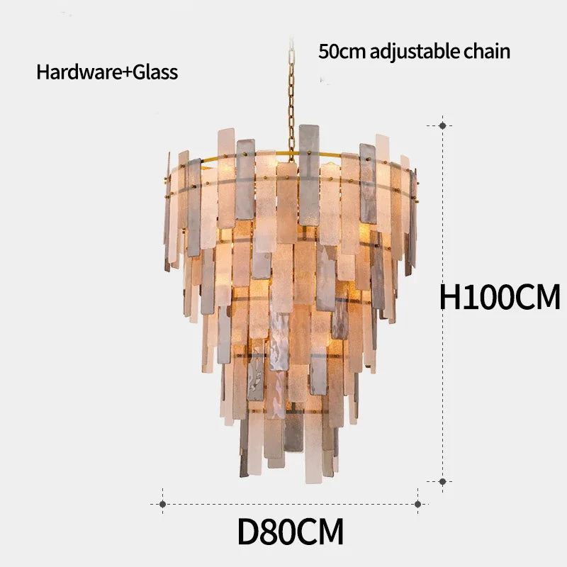 [Americana] Glass Chandelier Stainless Steel Chrome