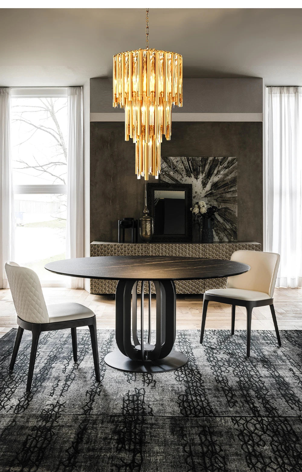 [Scala] Staircase Glass Chandelier Gold Luxury