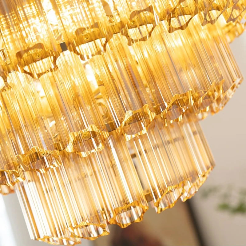 [Dorato] Vintage Gold Glass Chandelier French Round