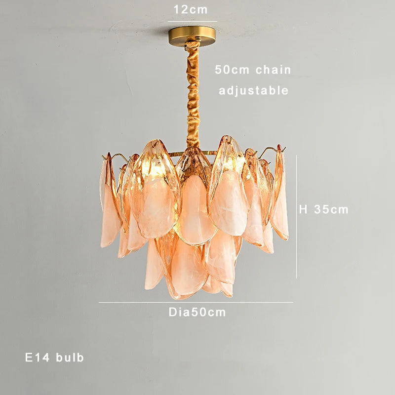 [Ambra Dorata] Gold Amber Glass Petal Chandelier Dimmable