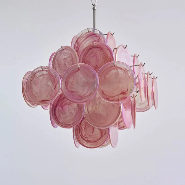 [Ellie] Pink Murano Disc Chandelier Handmade Glass
