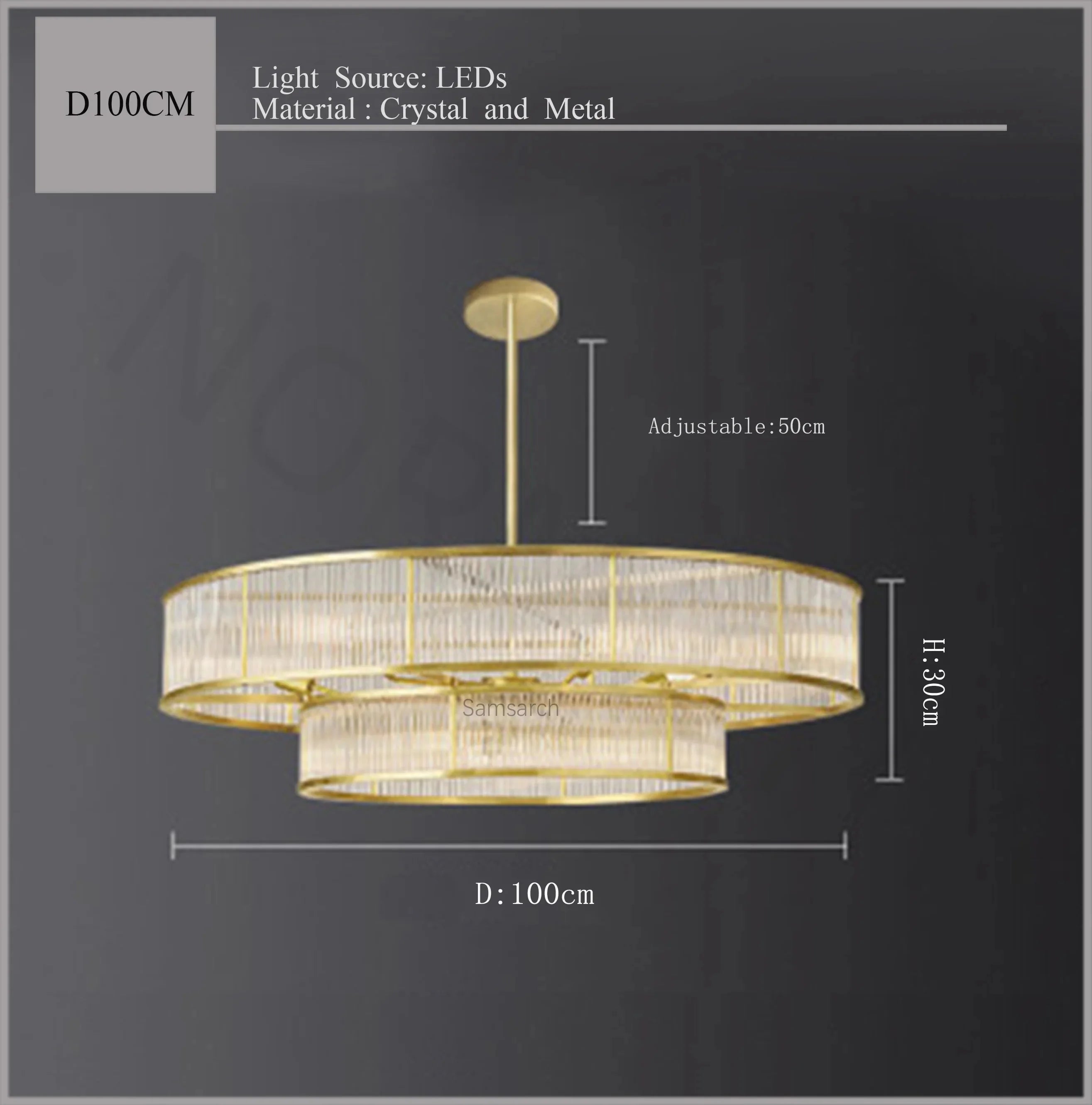 [Radiance] Copper Crystal Chandelier Golden Round