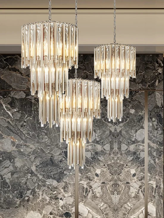 [Scala] Staircase Glass Chandelier Gold Luxury