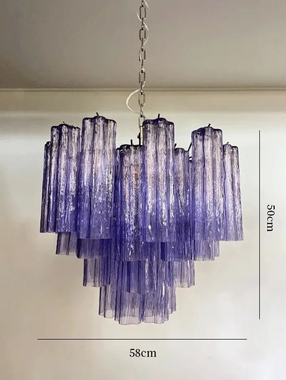 [Vetro Colorato] Art Deco Glass Tube Chandelier Stained