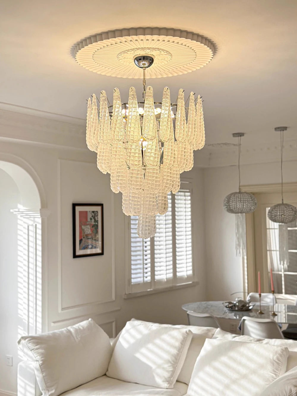 [coloreno] French Glass Chandelier Blue Pink White