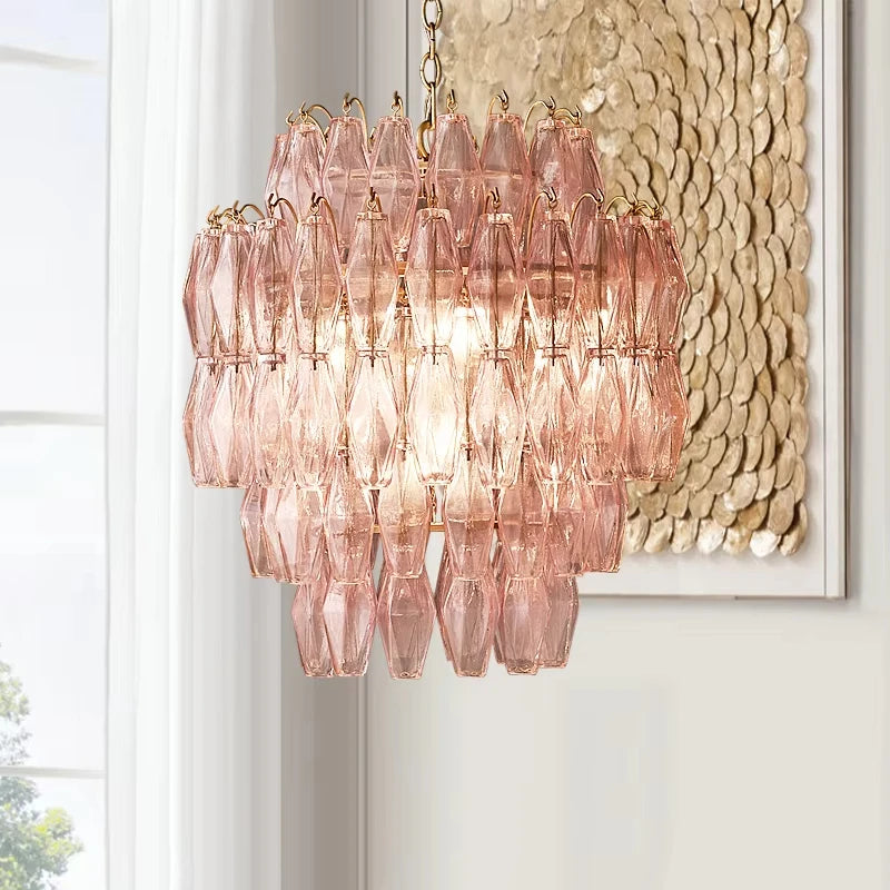 [Rosé] Postmodern Glass Chandelier Pink & Amber