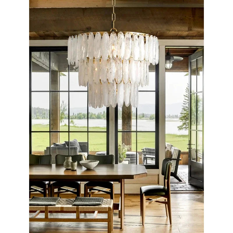 [Bianco] White Glass Pendant Art Deco Gold Chrome