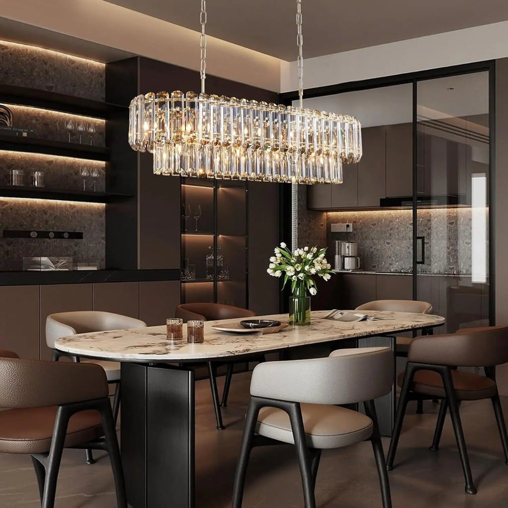 [Rettangolo] Gold Crystal Chandelier Rectangle Luxury