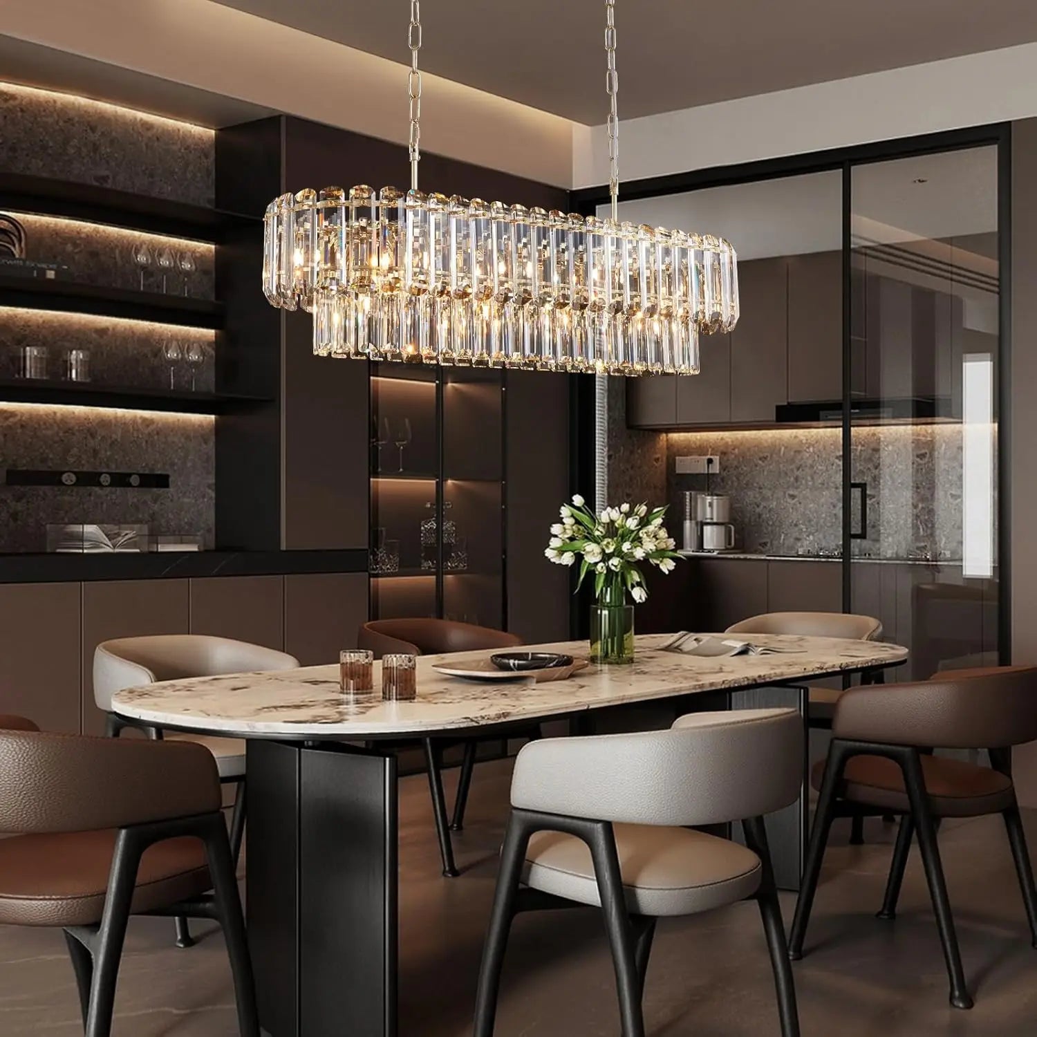 [Rettangolo] Gold Crystal Chandelier Rectangle Luxury