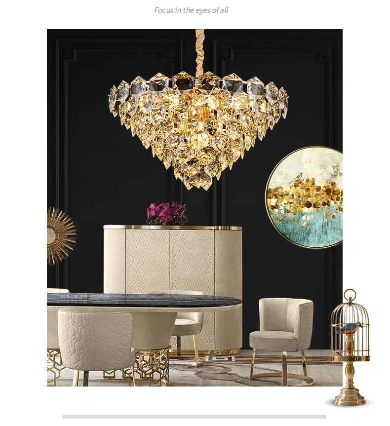 [Luminaire] Vintage Crystal LED Chandelier Gold Luxury