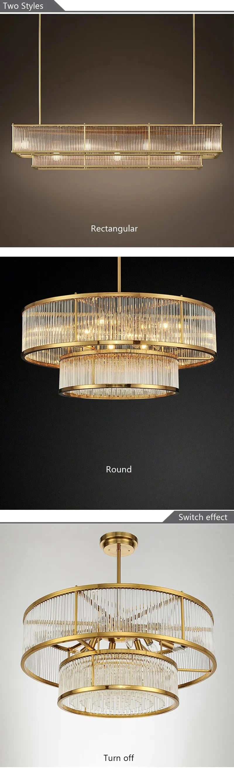 [Radiance] Copper Crystal Chandelier Golden Round