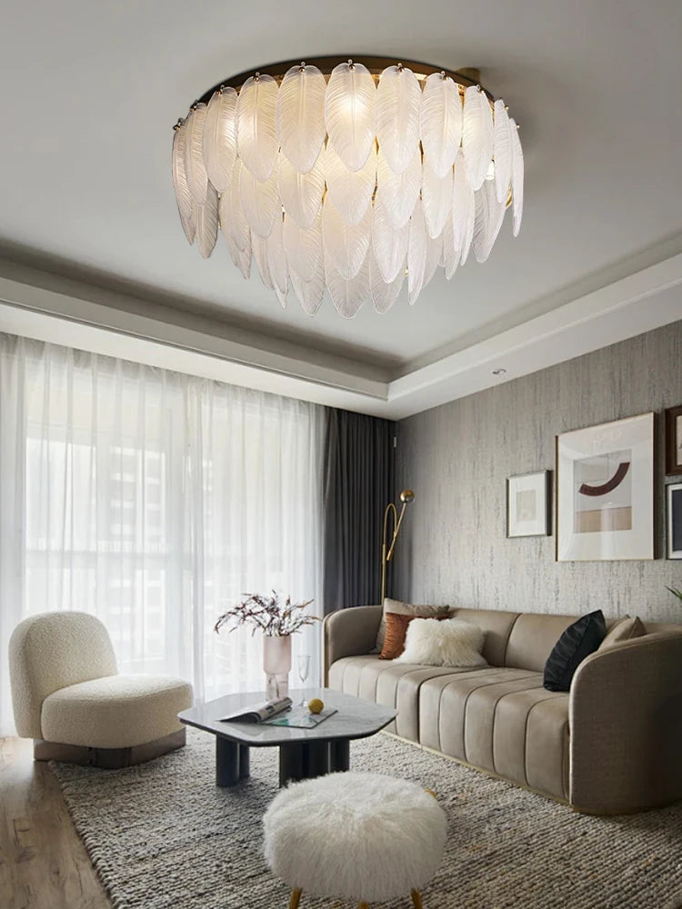 [Blanche] Glass Ceiling Chandelier White French