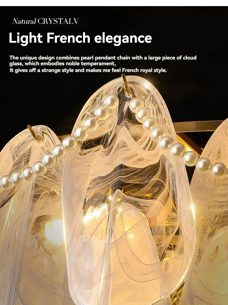 [Nuvola] French Cloud Glass Chandelier Luxury Pearl Petal