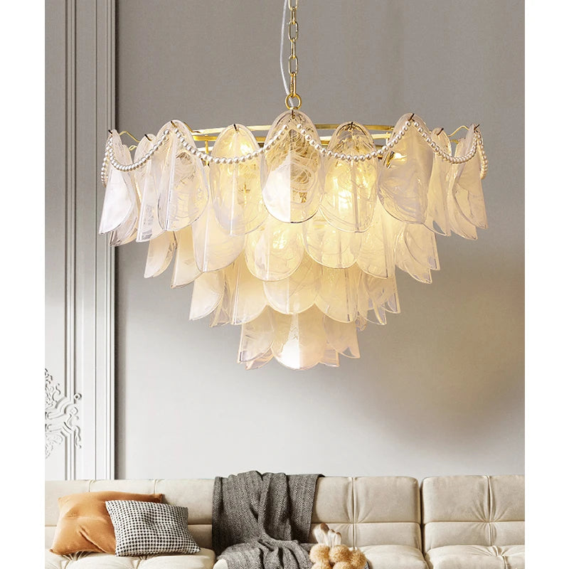 [Nuvola] French Cloud Glass Chandelier Luxury Pearl Petal