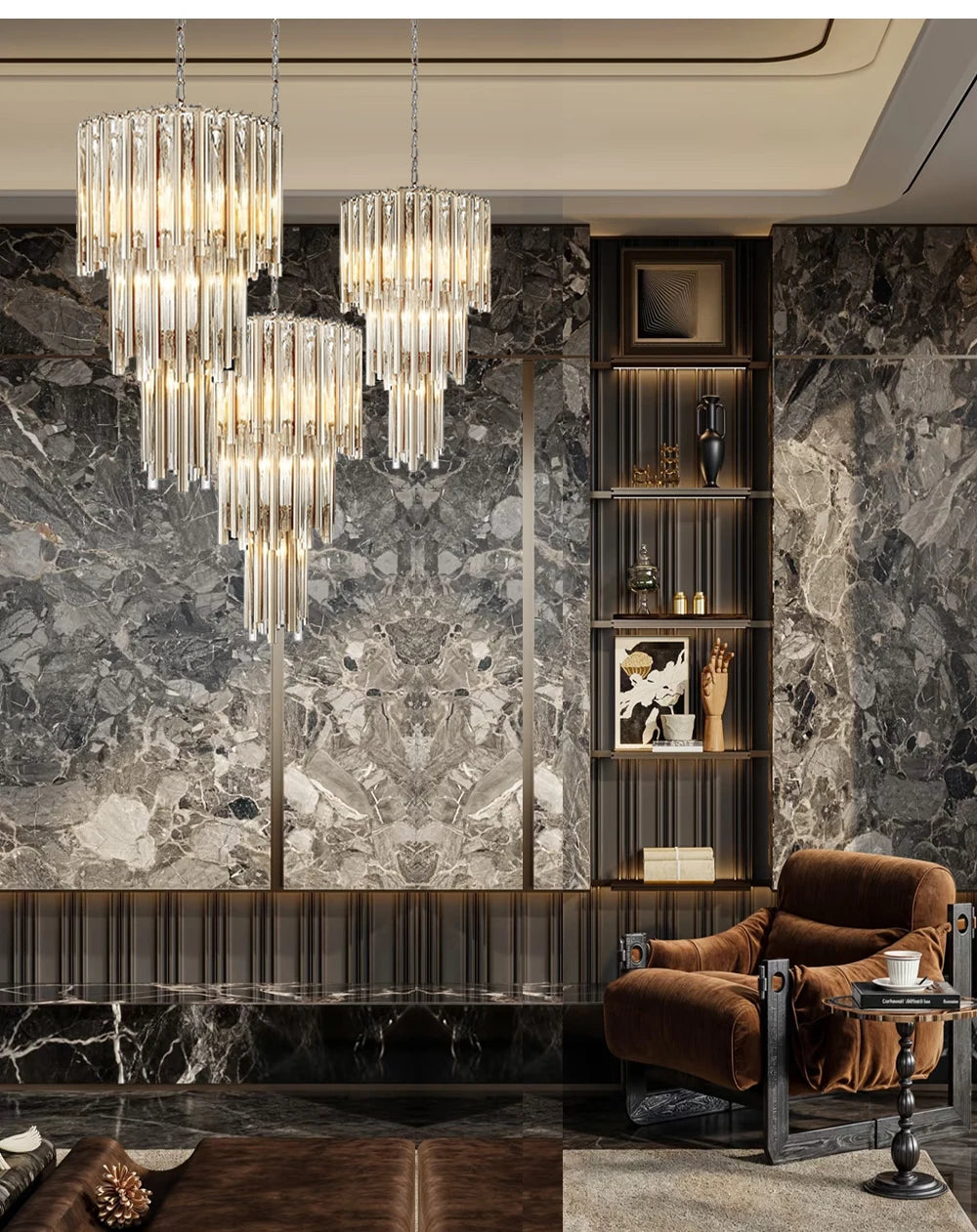 [Scala] Staircase Glass Chandelier Gold Luxury