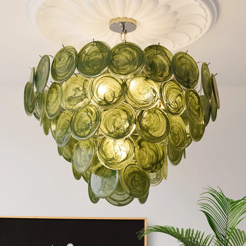 [Verde] French Vintage Green Glass Chandelier Murano