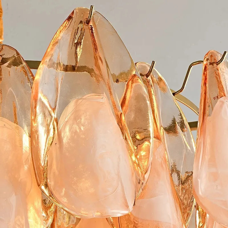 [Ambra Dorata] Gold Amber Glass Petal Chandelier Dimmable