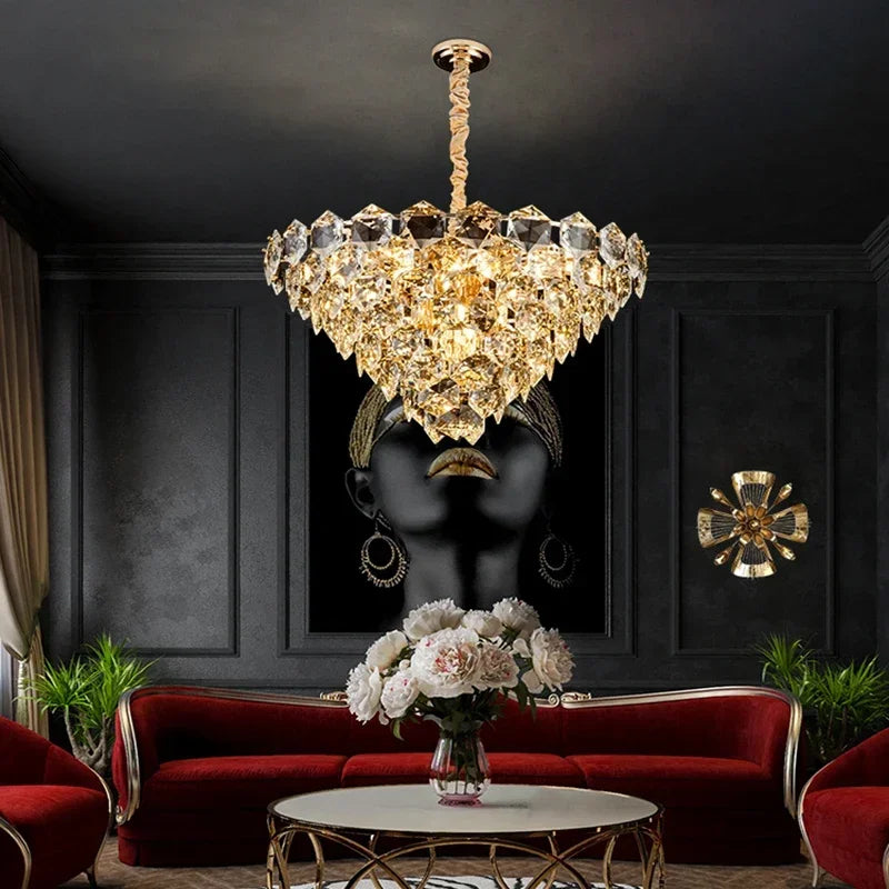 [Luminaire] Vintage Crystal LED Chandelier Gold Luxury