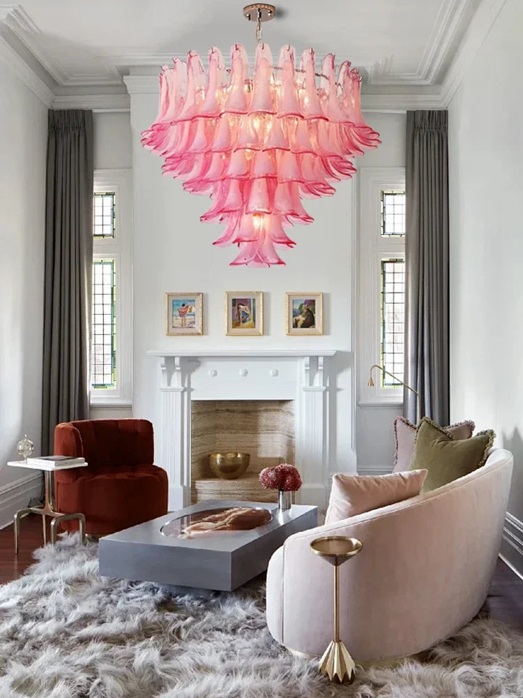 [Principessa] Pink Glass Villa Chandelier French Luxury