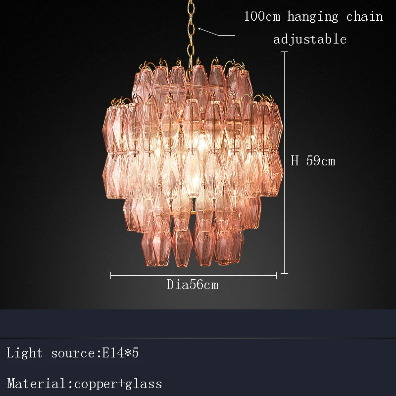 [Rosé] Postmodern Glass Chandelier Pink & Amber