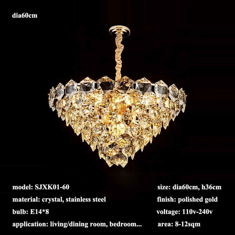 [Luminaire] Vintage Crystal LED Chandelier Gold Luxury