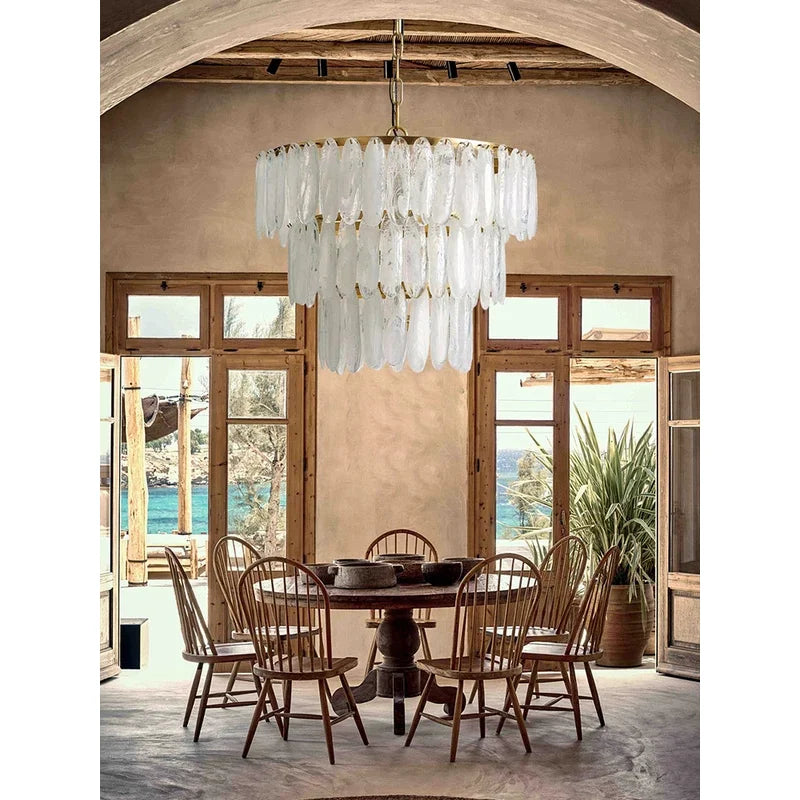 [Bianco] White Glass Pendant Art Deco Gold Chrome
