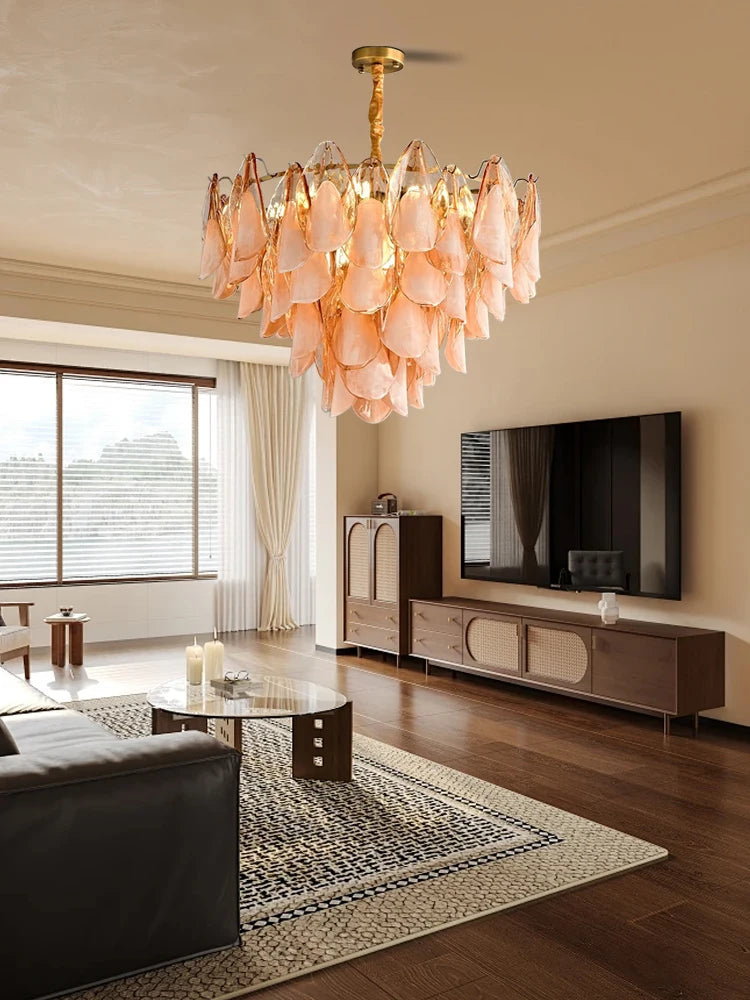 [Ambra Dorata] Gold Amber Glass Petal Chandelier Dimmable