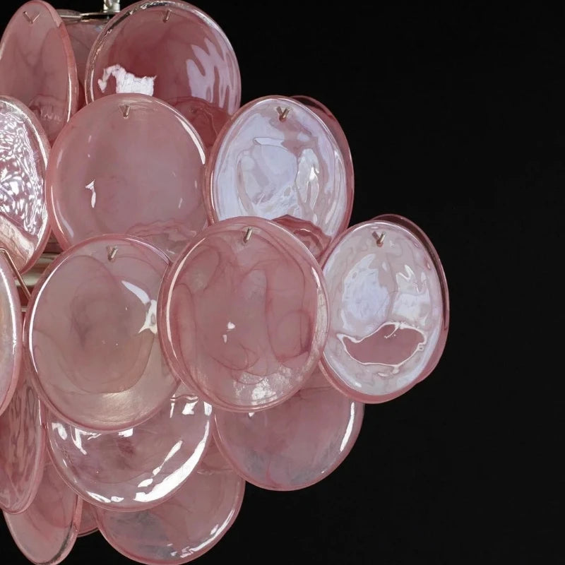 [Ellie] Pink Murano Disc Chandelier Handmade Glass
