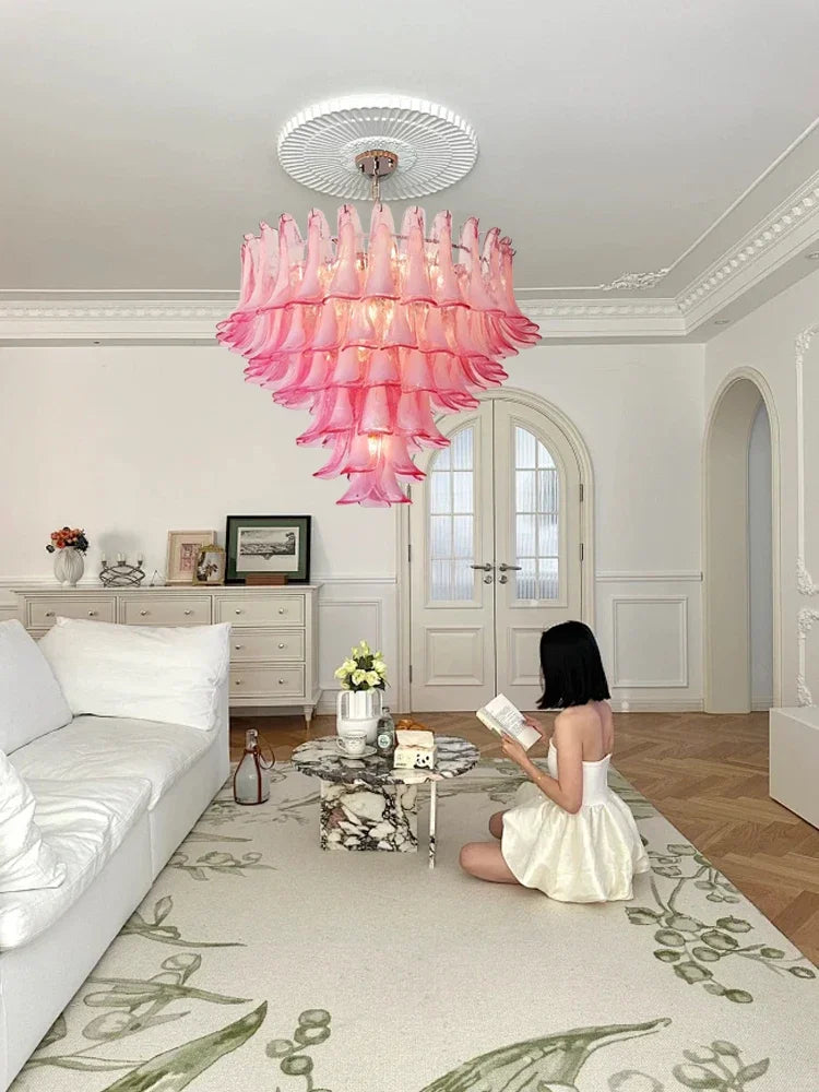 [Principessa] Pink Glass Villa Chandelier French Luxury