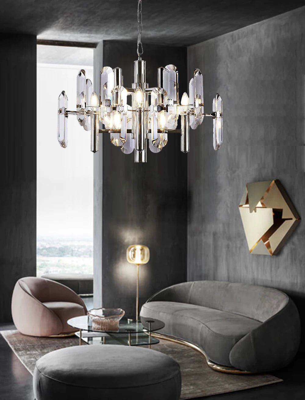 [Plafonnier] Crystal Ceiling Chandelier Brass Modern