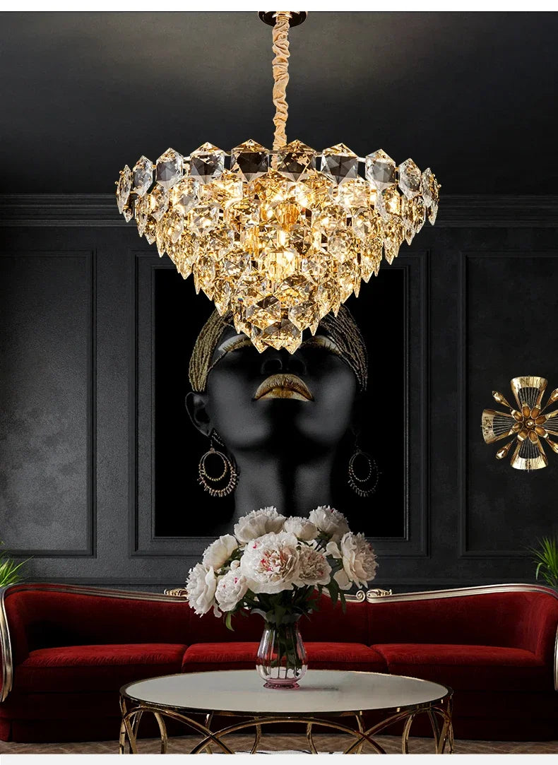 [Luminaire] Vintage Crystal LED Chandelier Gold Luxury