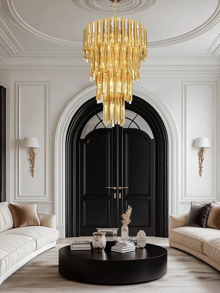 [Scala] Staircase Glass Chandelier Gold Luxury