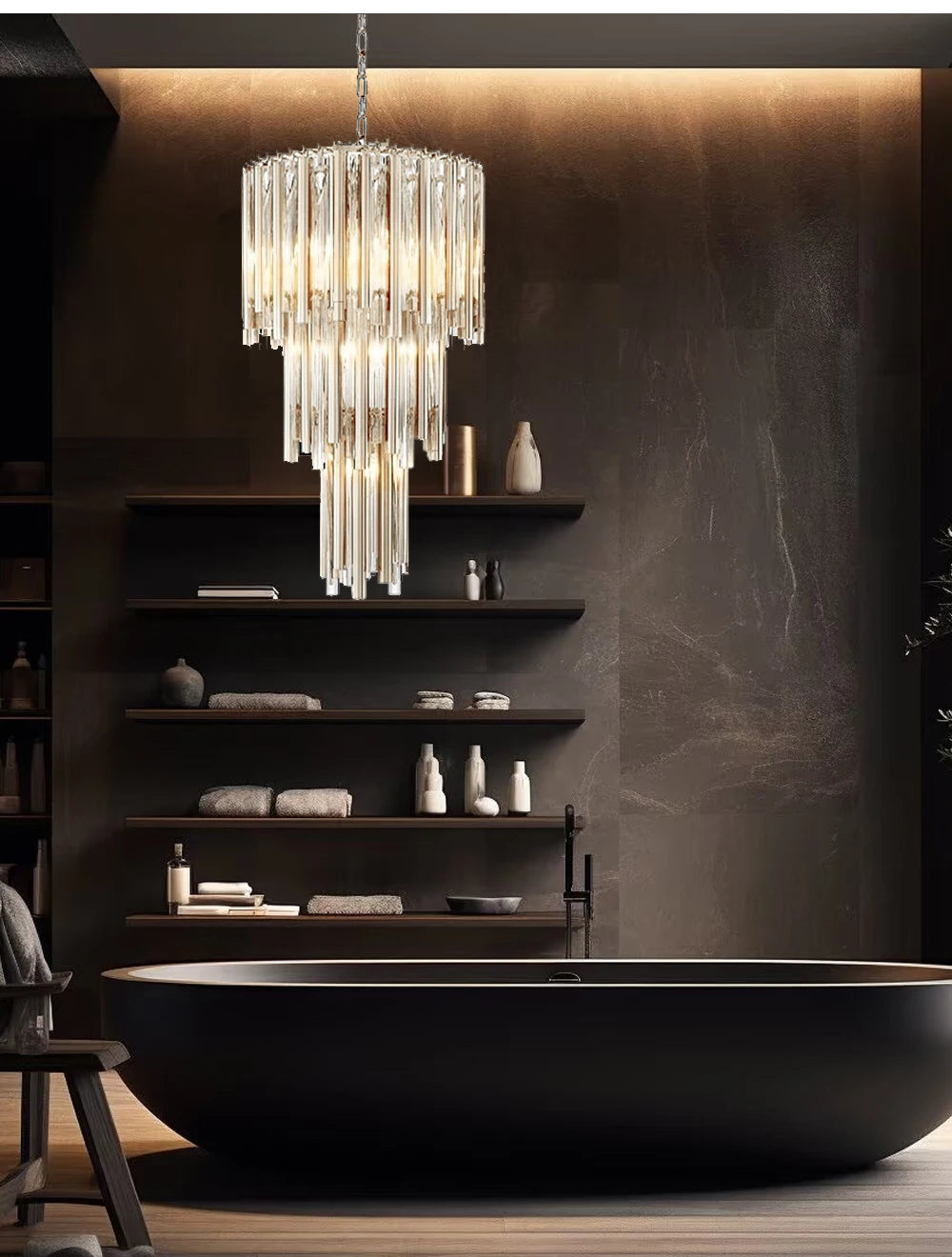 [Scala] Staircase Glass Chandelier Gold Luxury