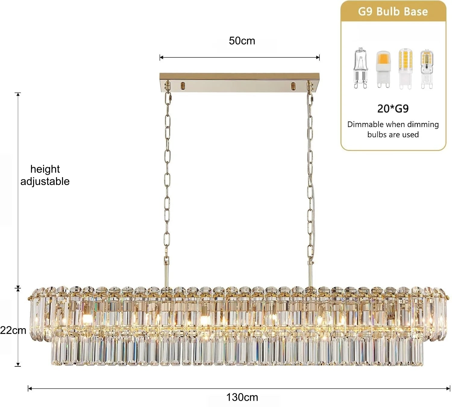 [Rettangolo] Gold Crystal Chandelier Rectangle Luxury