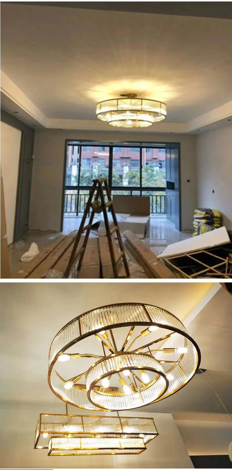 [Radiance] Copper Crystal Chandelier Golden Round