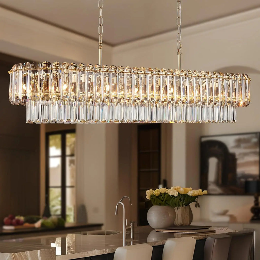 [Rettangolo] Gold Crystal Chandelier Rectangle Luxury